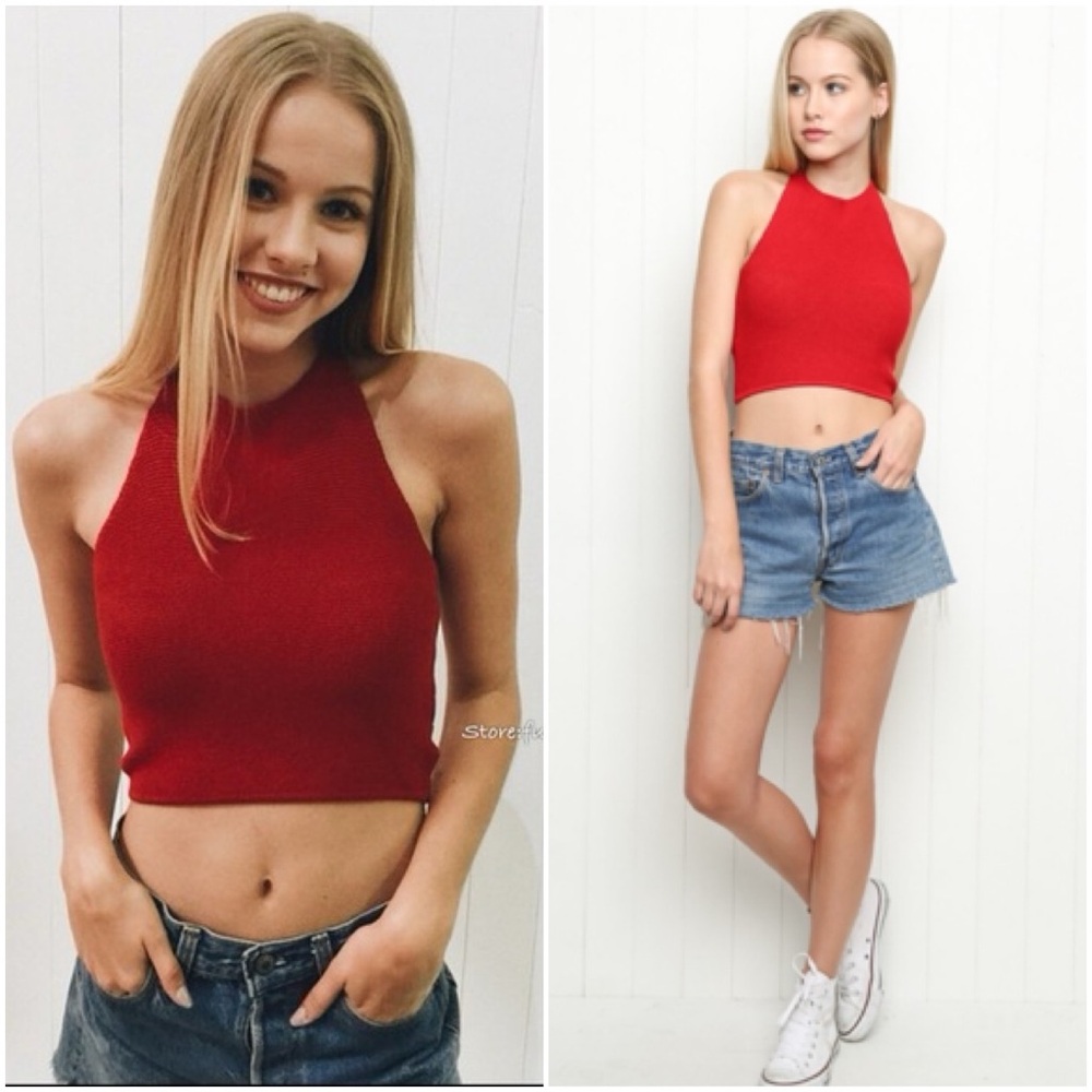Brandy Melville Cherry Red Halter Crop Top